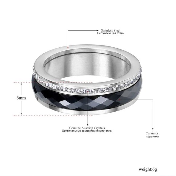 New!! Classic Titanium Stainless Steel White/Black Ceramics Ring Jewelry - Picture 4 of 10